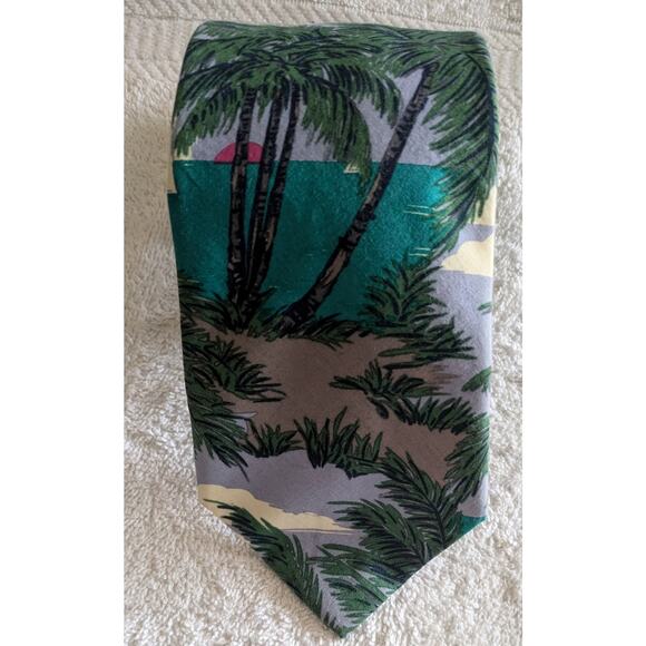 Lands' End Other - VTG Lands End Tropical Beachy Necktie, Cotton, Vacationwear, Palms, Cruisewear